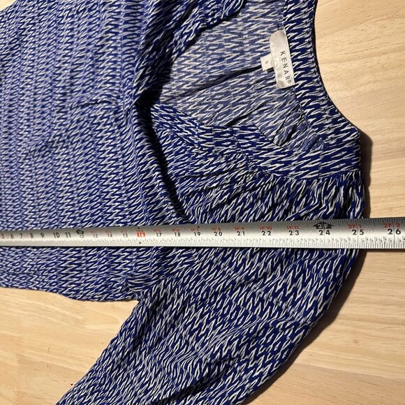 Kenar Blue Black white Patterned Blouse 3/4 Sleeve Elastic Cuff Women's Small - Picture 6 of 8